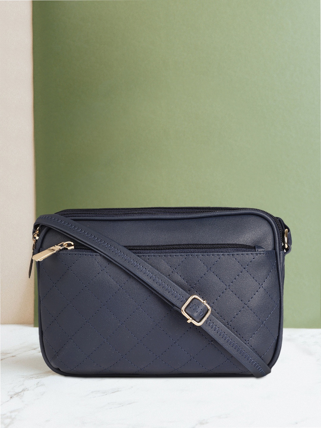 

DressBerry Navy Blue Quilted Sling Bag