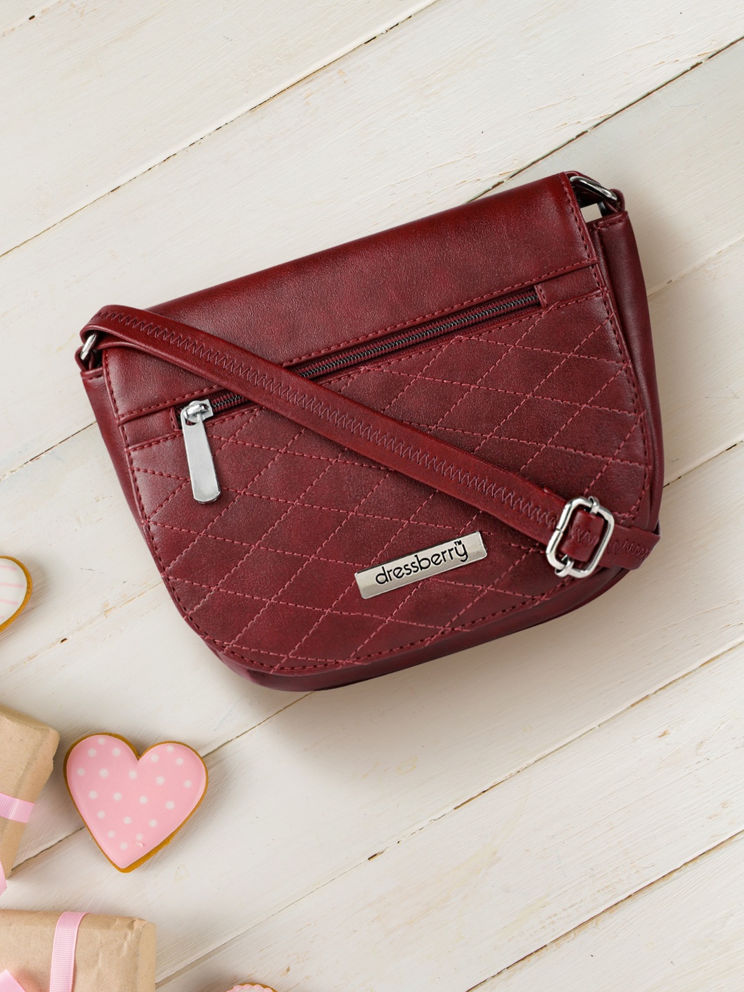 

DressBerry Burgundy Textured Sling Bag