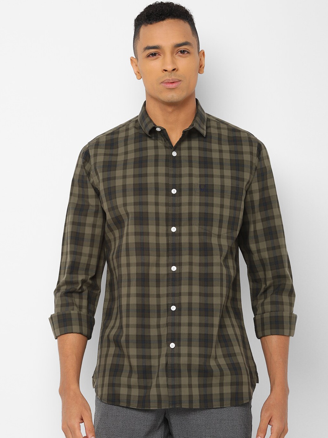 

Allen Solly Men Olive Green Slim Fit Checked Casual Shirt