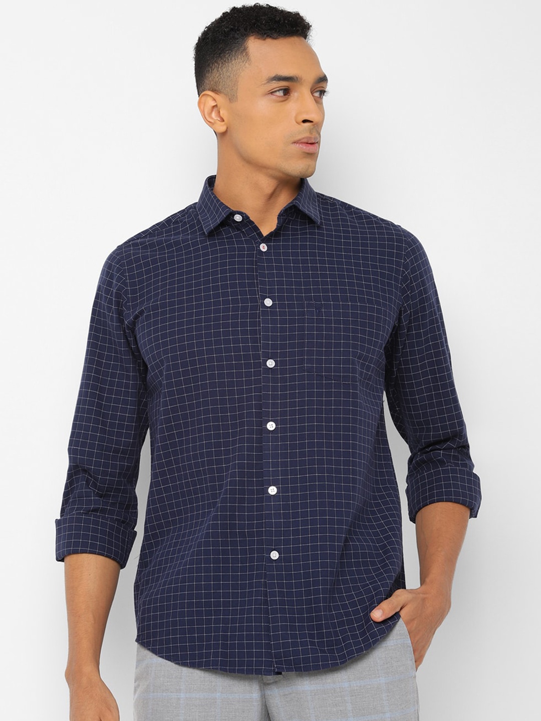 

Allen Solly Men Navy Blue & White Slim Fit Checked Casual Shirt