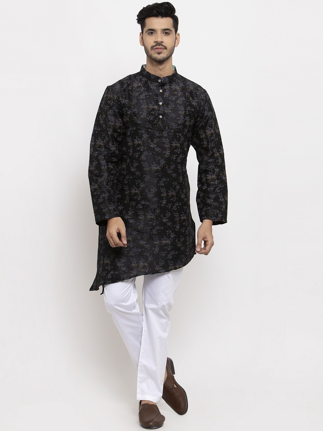 

KLOTTHE Men Black & Purple Printed Straight Kurta