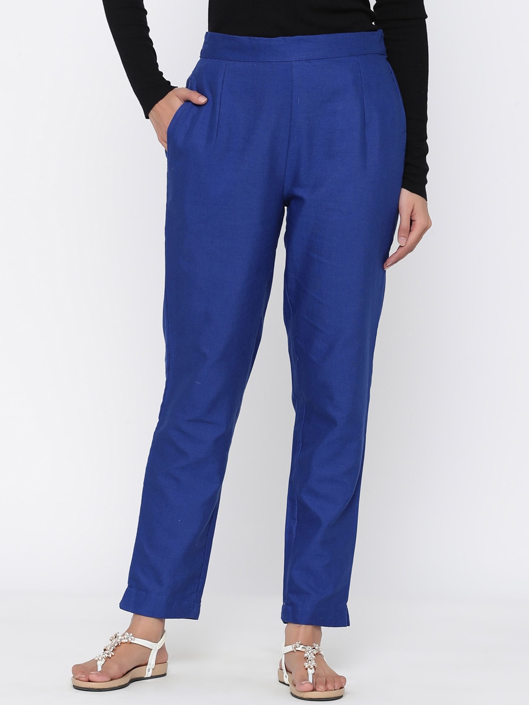 

Juniper Women Blue Urban Slim Slim Fit Solid Regular Trousers