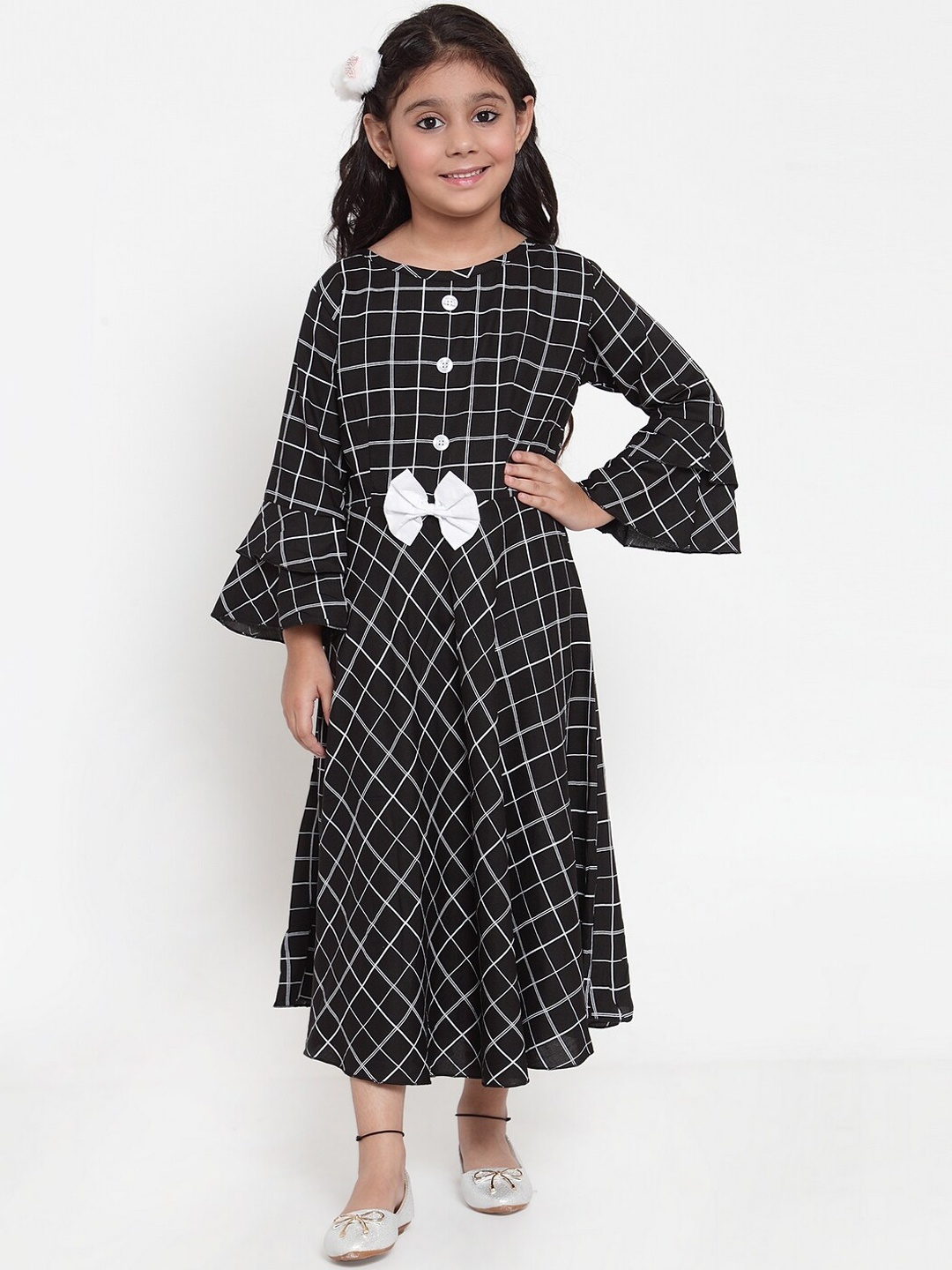 

Baani Creations Girls Black Checked A-Line Dress