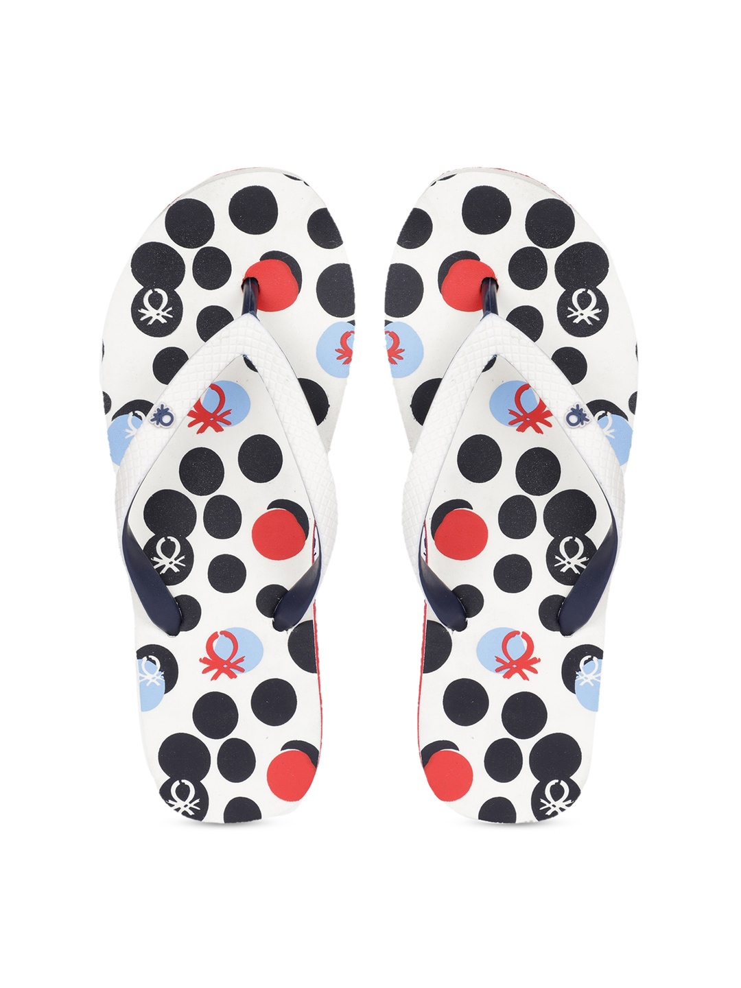 United Colors of Benetton Women White & Black Printed Thong Flip-Flops
