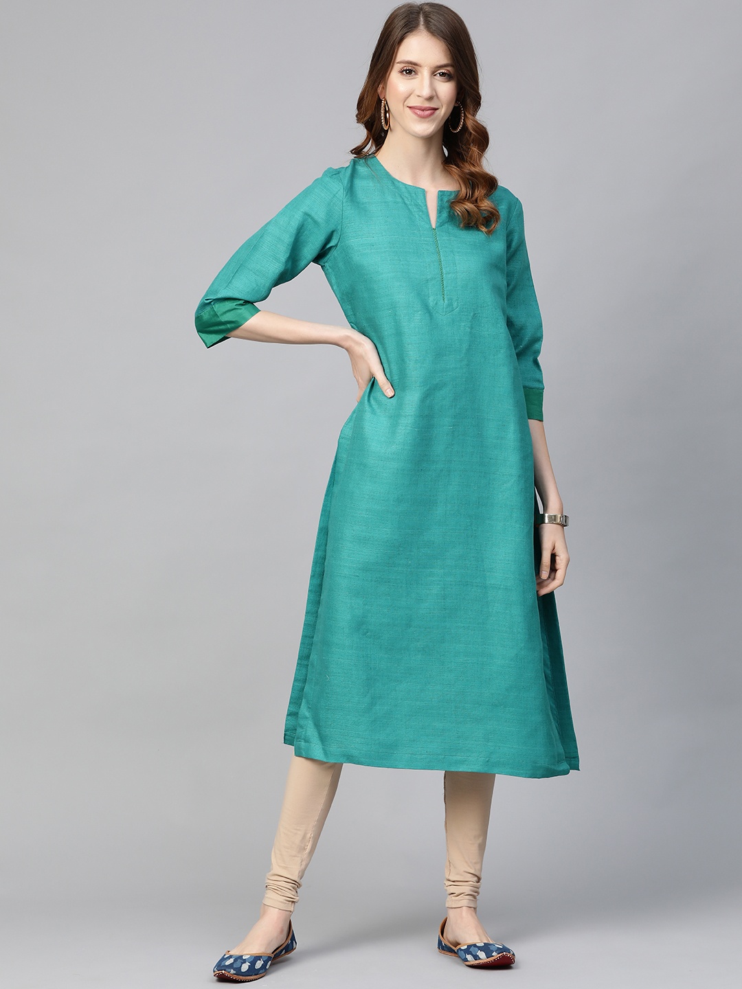 

Fabindia Women Teal Blue Handwoven Straight Kurta