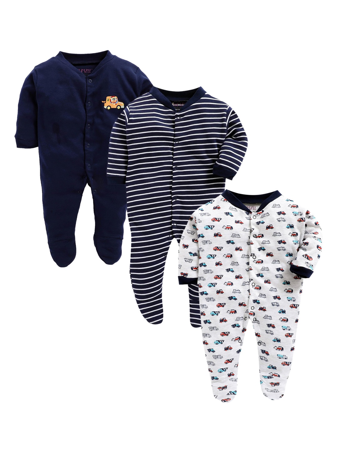 

BUMZEE Infant Kids Pack Of 3 Sleepsuits, Navy blue