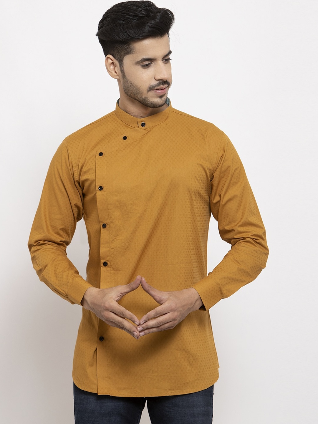 

KLOTTHE Men Mustard Brown Woven Design Straight Kurta
