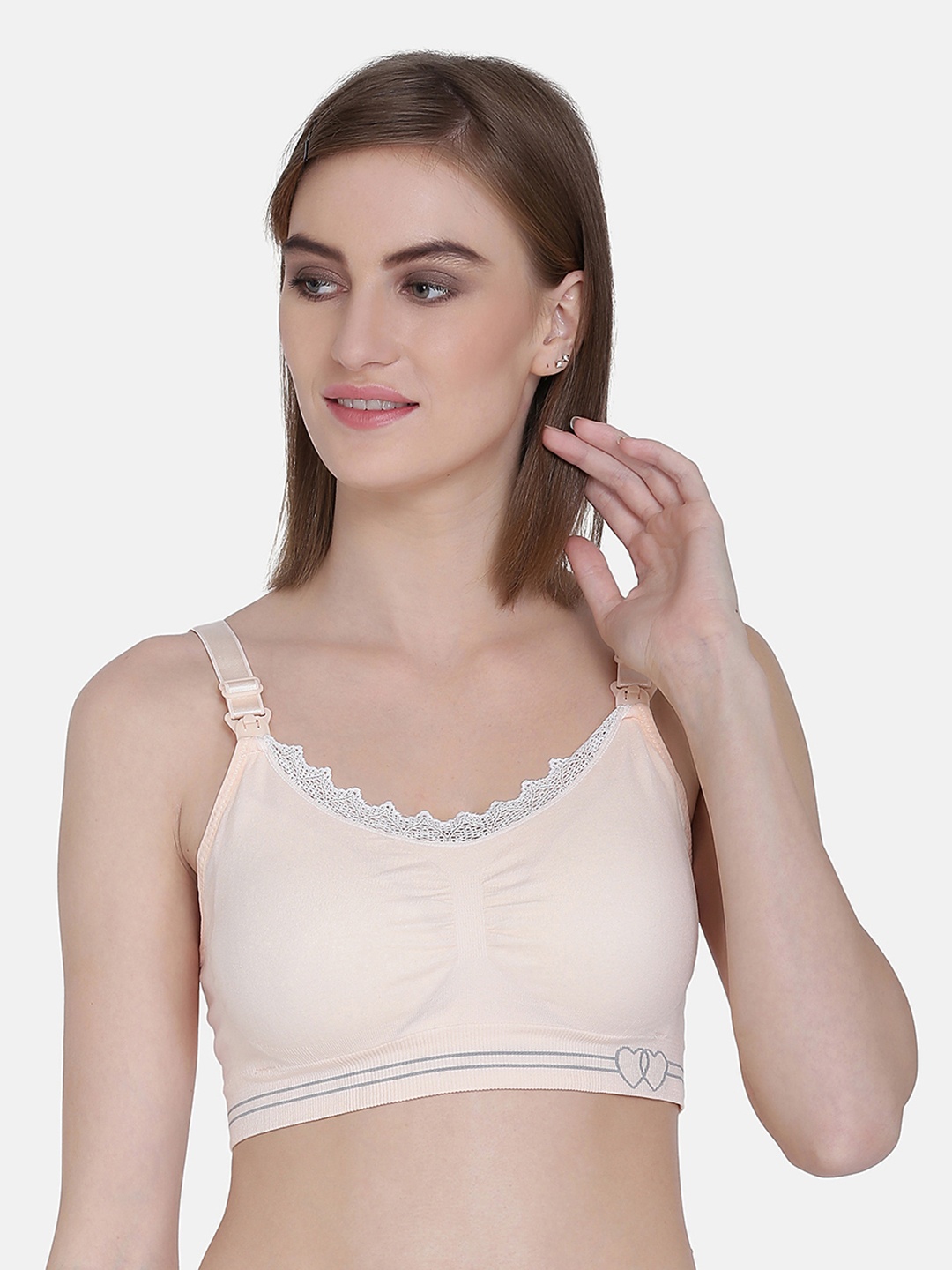 

MAMMA PRESTO Peach-Coloured Solid Non-Wired Lightly Padded Maternity Nursing Bra