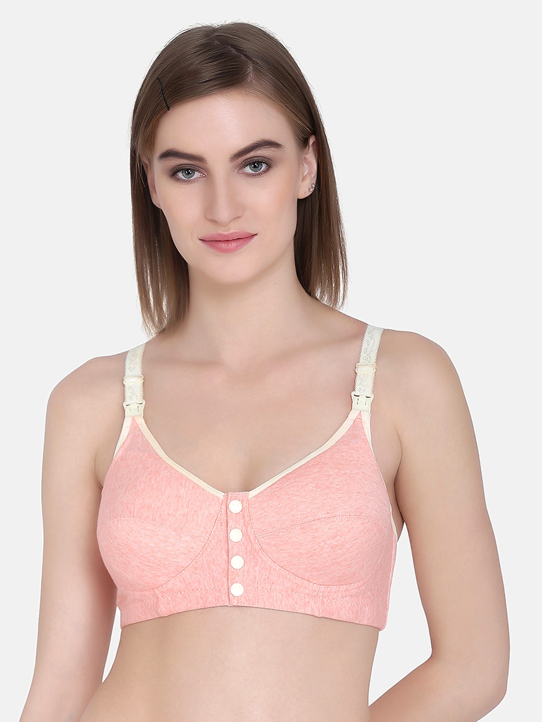 

MAMMA PRESTO Peach-Coloured Solid Non-Wired Non Padded Maternity Nursing Bra MPF-13