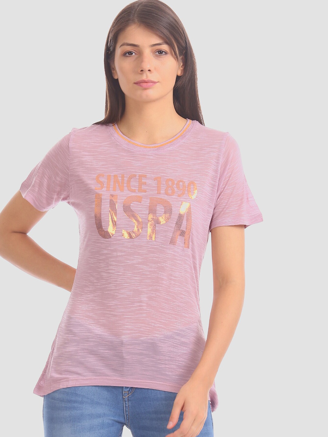 

U.S. Polo Assn. Women Pink Printed Round Neck T-shirt