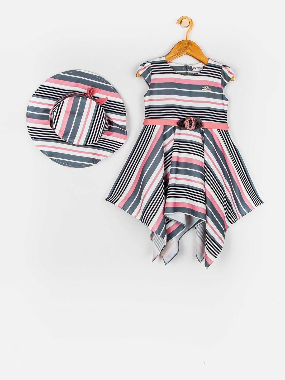 

Peppermint Girls Grey Striped Fit and Flare Dress
