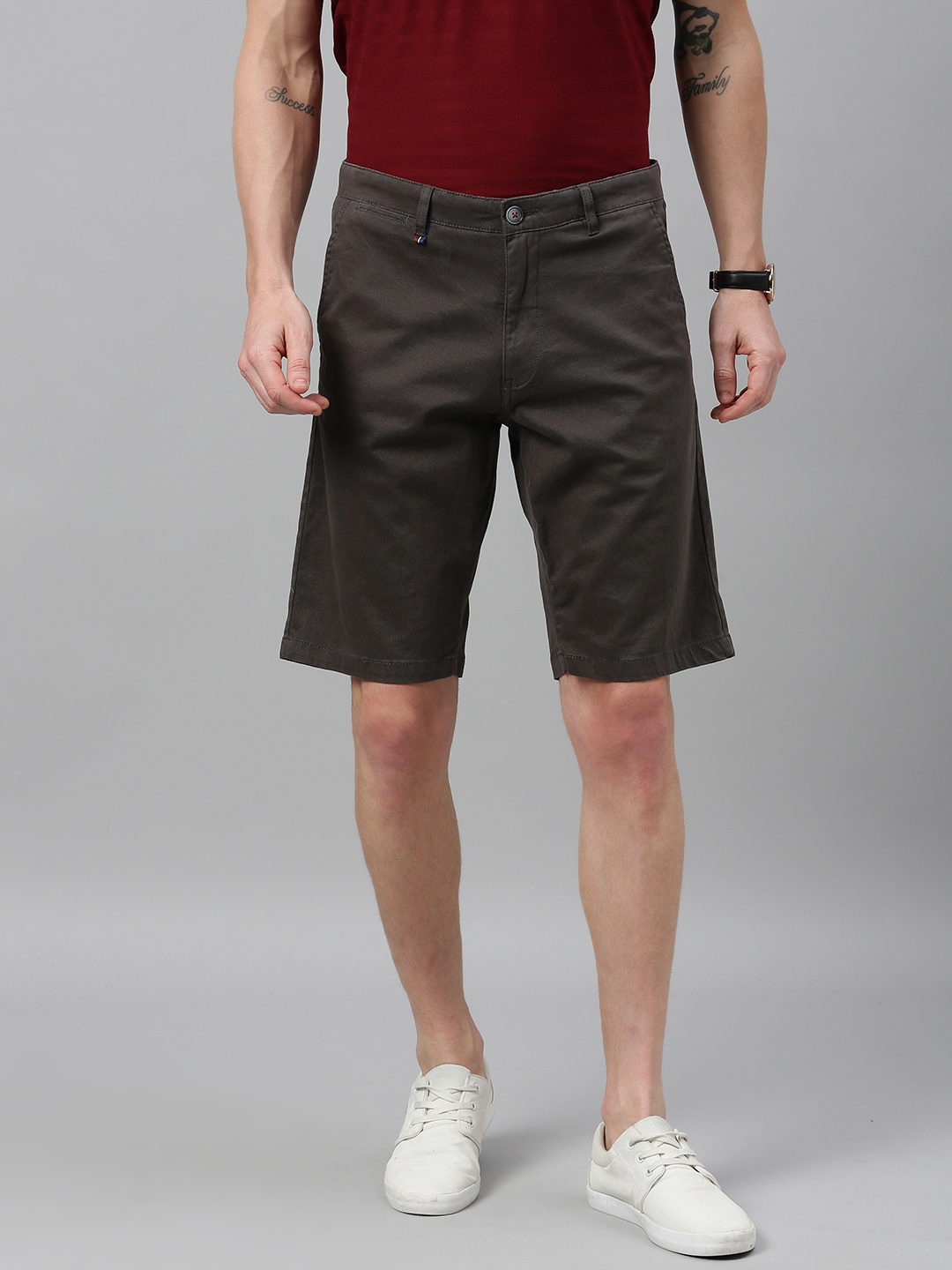 Louis Philippe Sport Men Grey Solid Slim Fit Chino Shorts