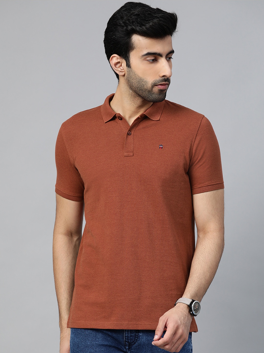 

Louis Philippe Sport Men Brown Solid Polo Collar T-shirt