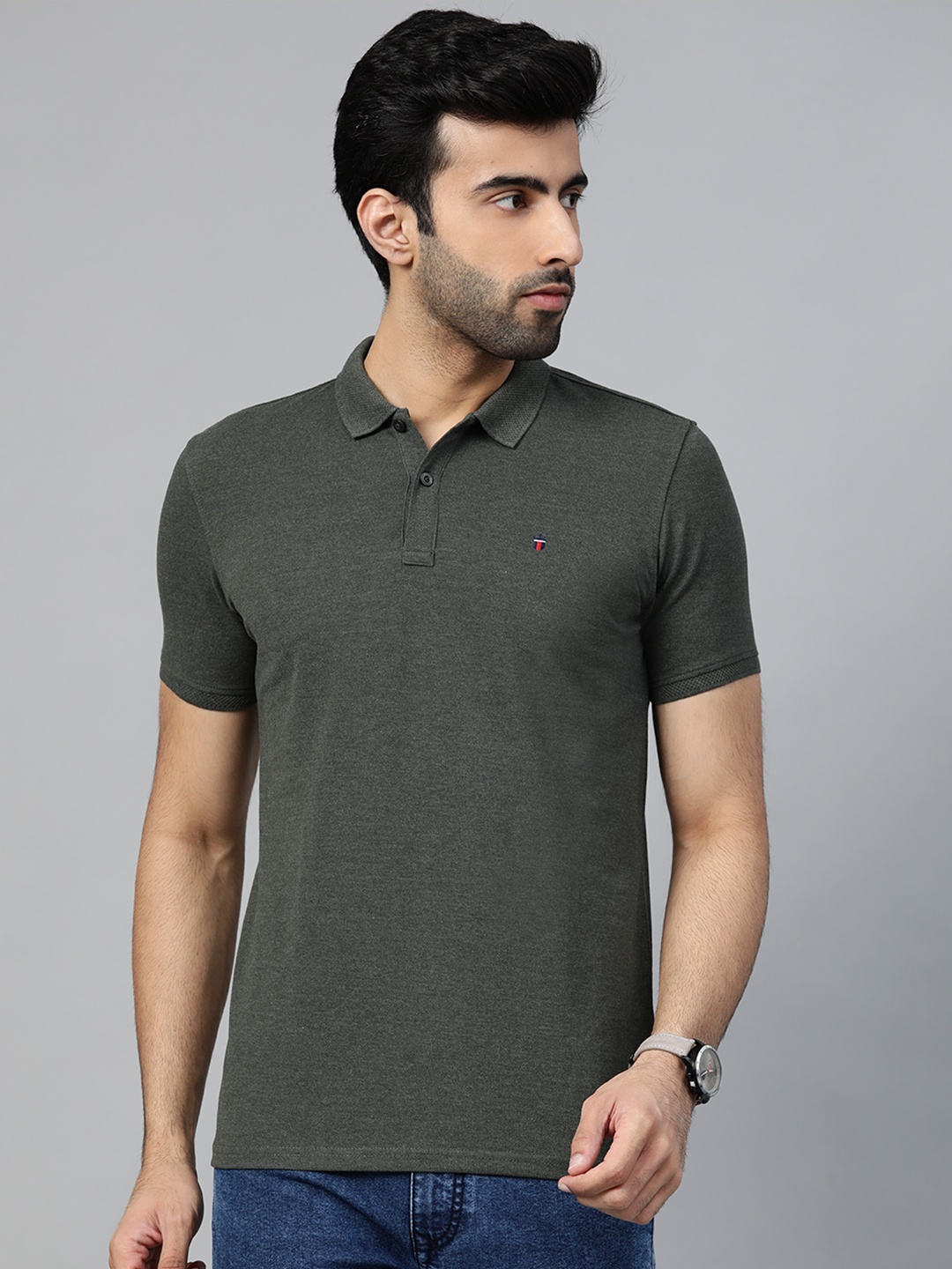 

Louis Philippe Sport Men Green Solid Polo Collar T-shirt