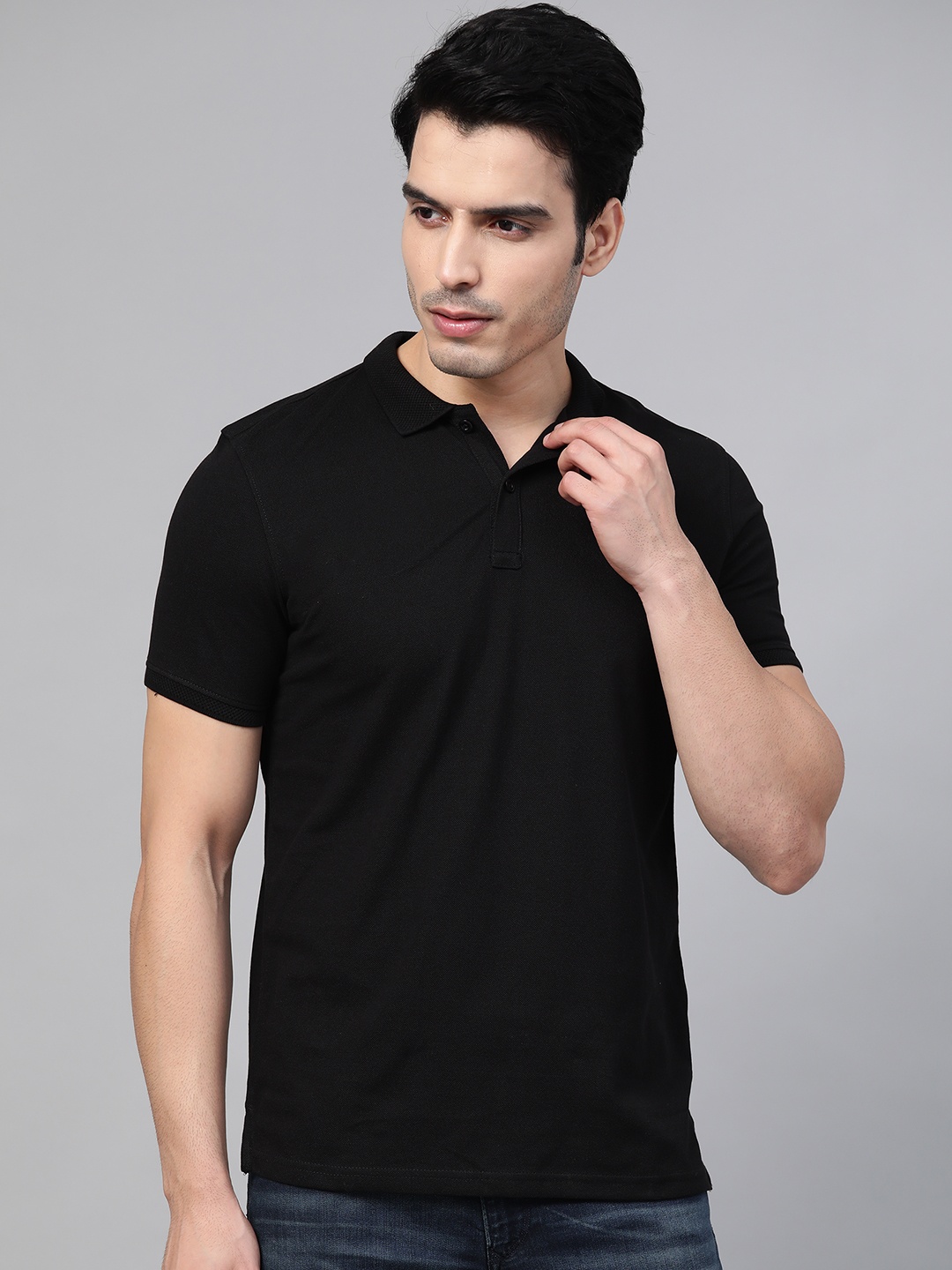 

Louis Philippe Sport Men Black Solid Polo Collar T-shirt