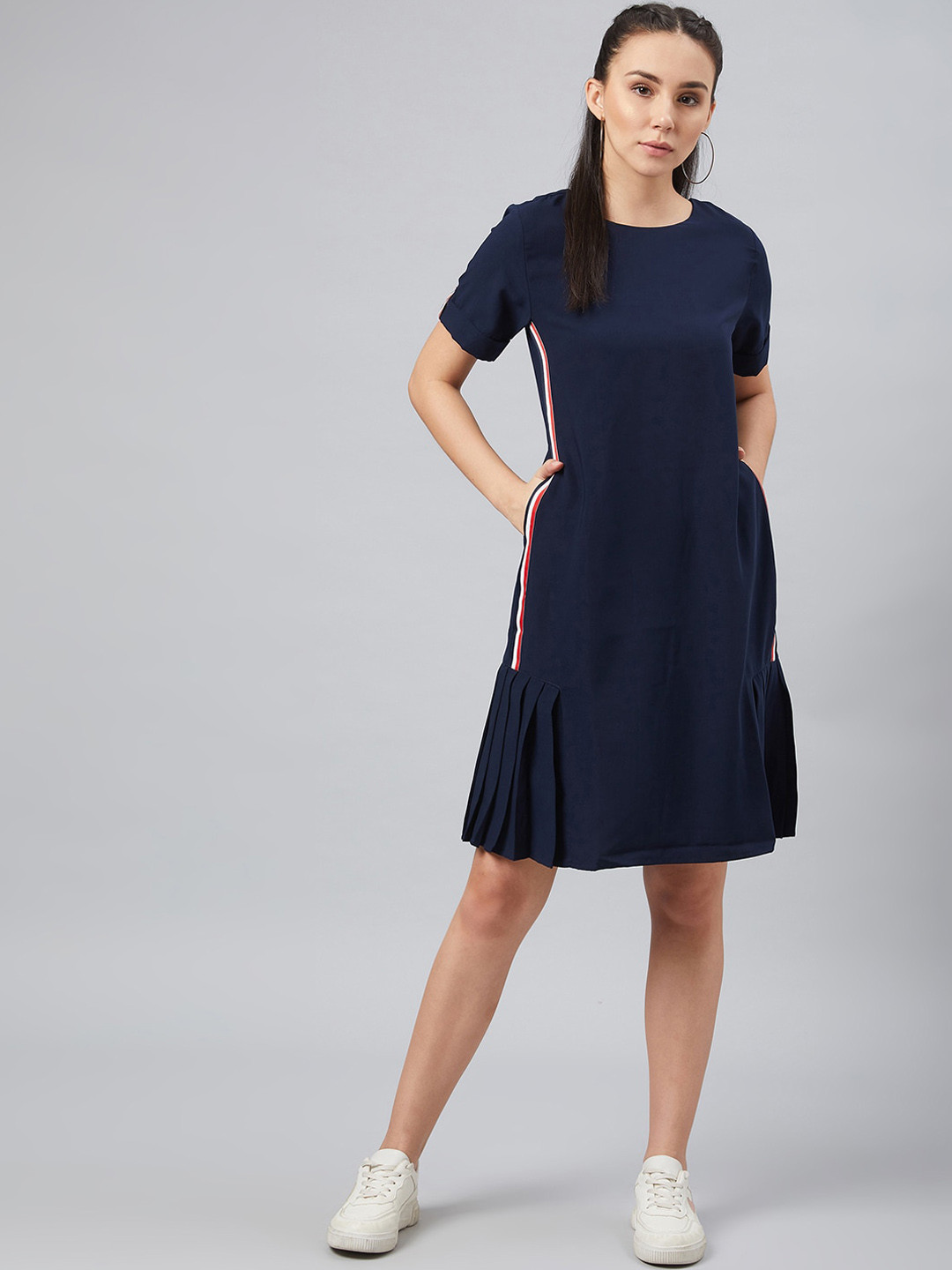 

Carlton London Women Navy Blue Solid A-Line Dress