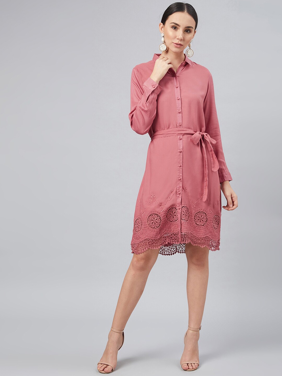 

Carlton London Women Pink Solid Shirt Dress