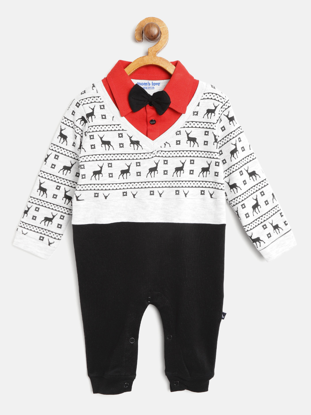 

Moms Love Boys Black & Grey Melange Isle Printed Rompers with Attached Bow