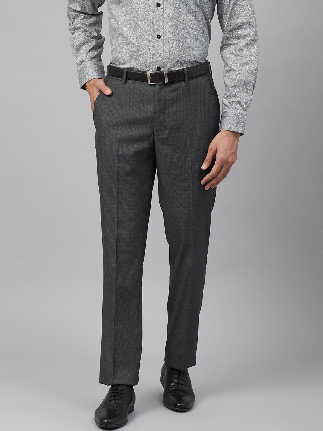 

Louis Philippe Men Charcoal Grey Slim Fit Self Checked Formal Trousers