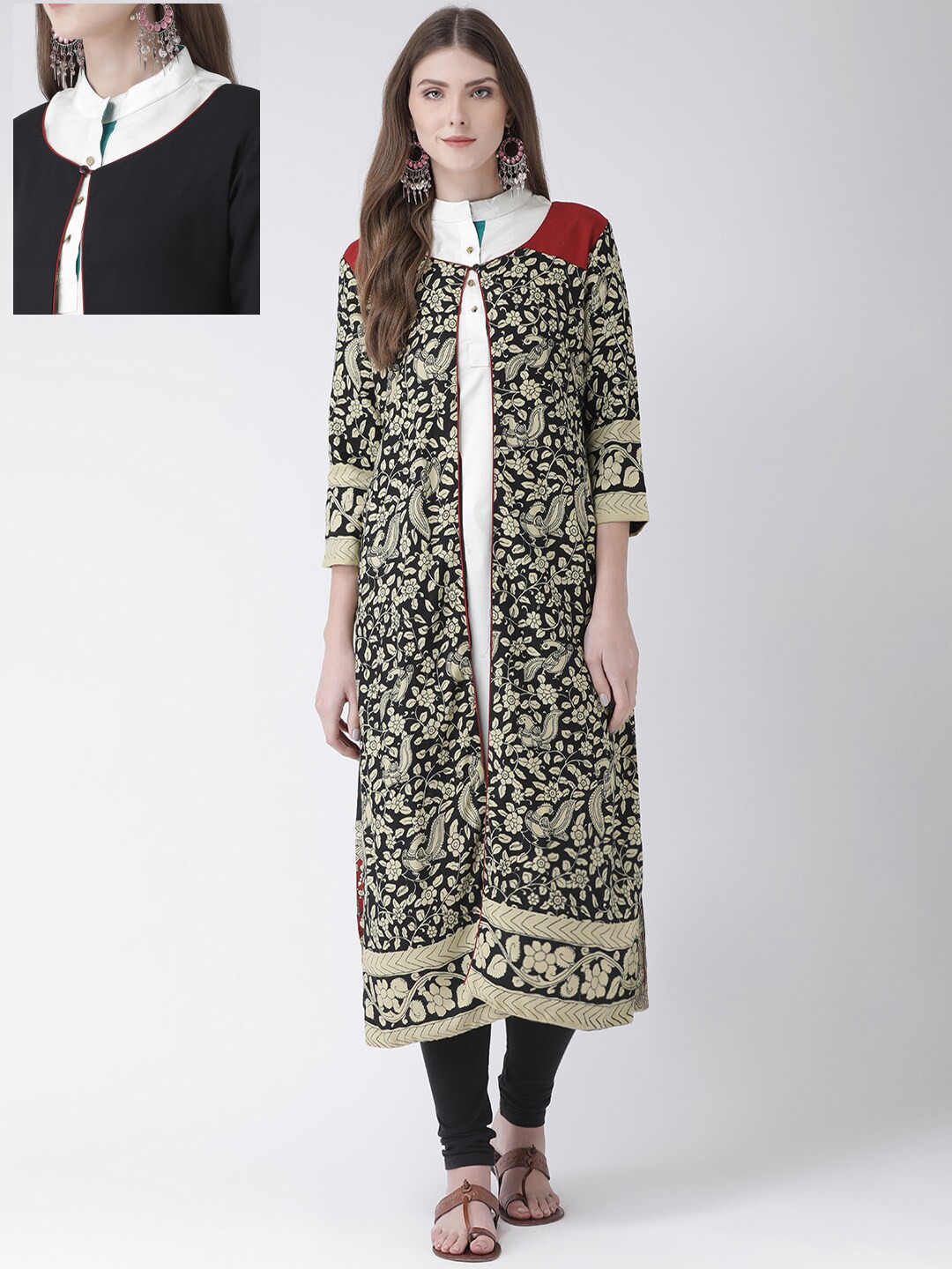 

Span Women Black Printed Reversible Open Front Shrug