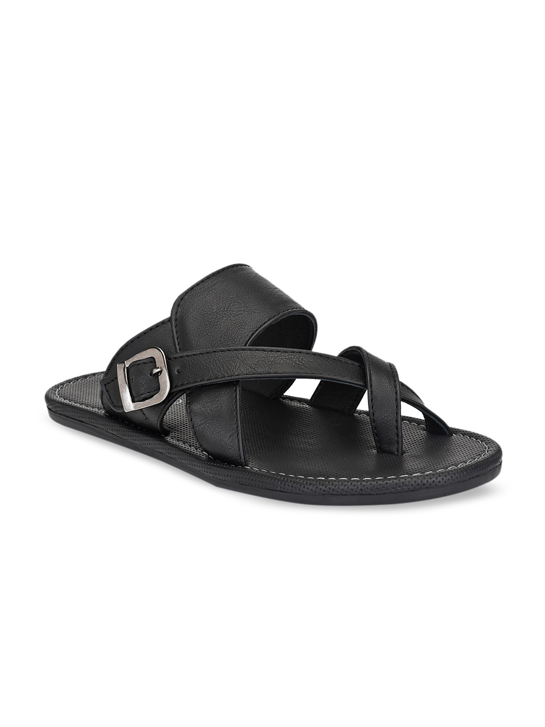 

SHENCES Men Black Leather Sandals