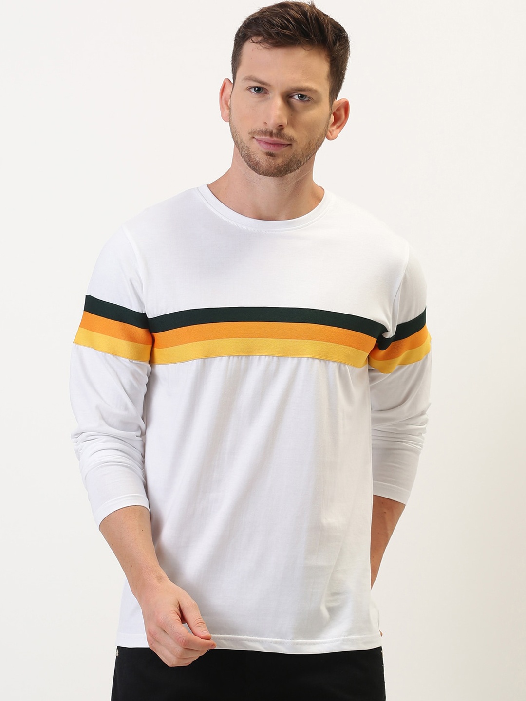 

Difference of Opinion Men White & Yellow Colourblocked T-shirt
