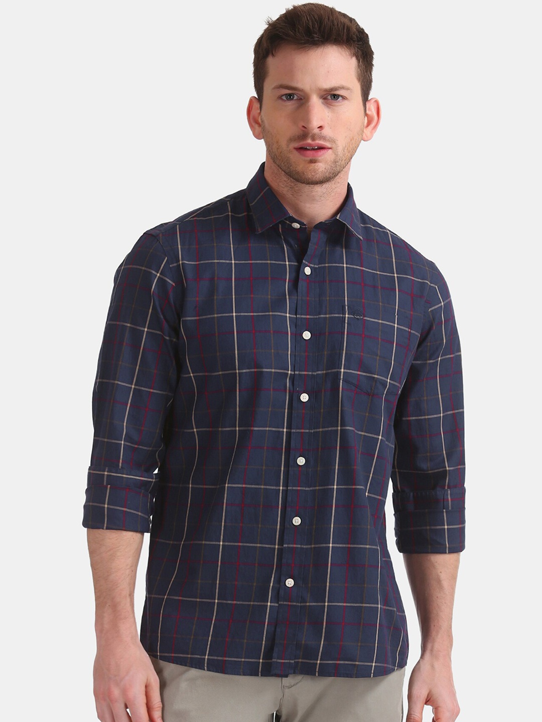 

Arrow Sport Men Blue & Grey Slim Fit Checked Casual Shirt
