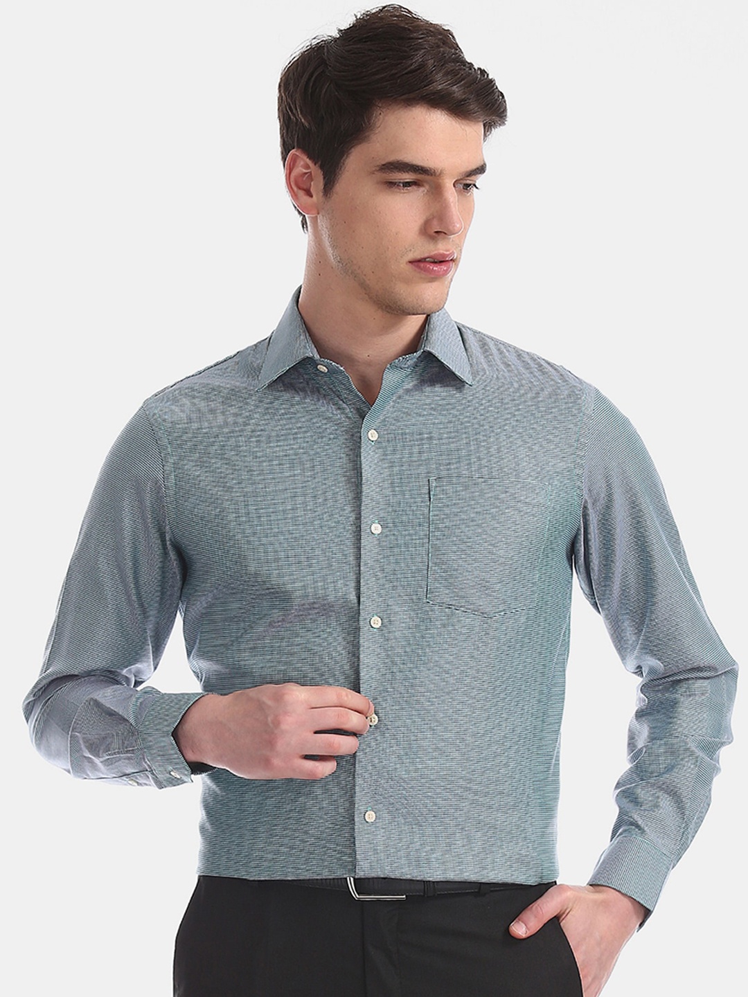 

Arrow Men Green & White Micro Checked Formal Shirt