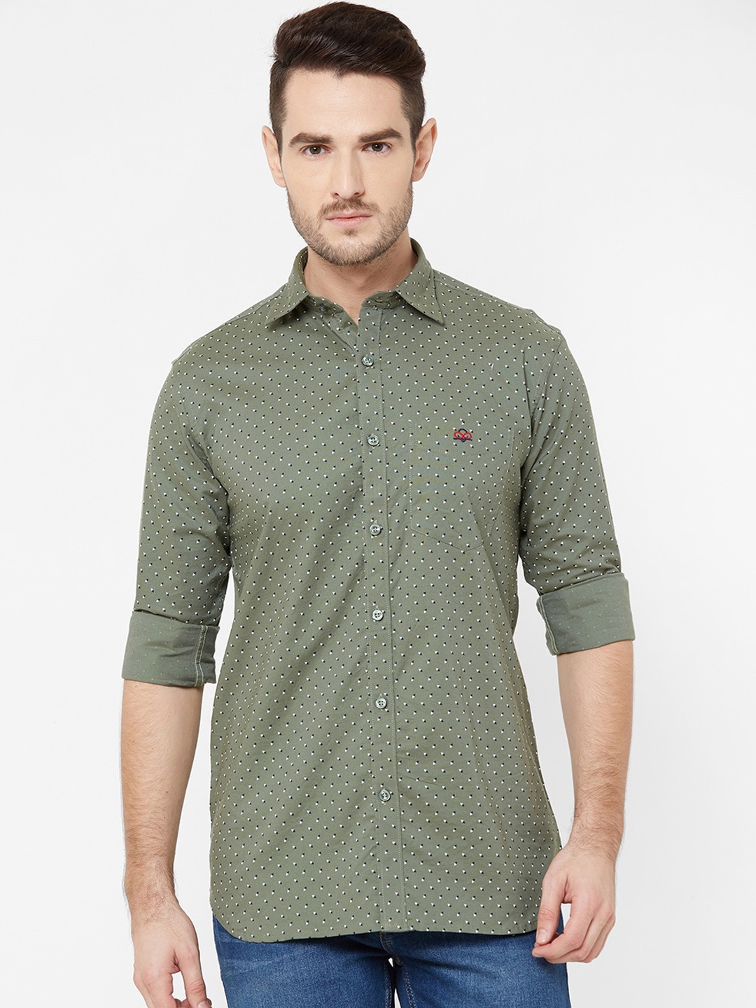 

Donzell Men Green Comfort Regular Fit Printed Casual Shirt