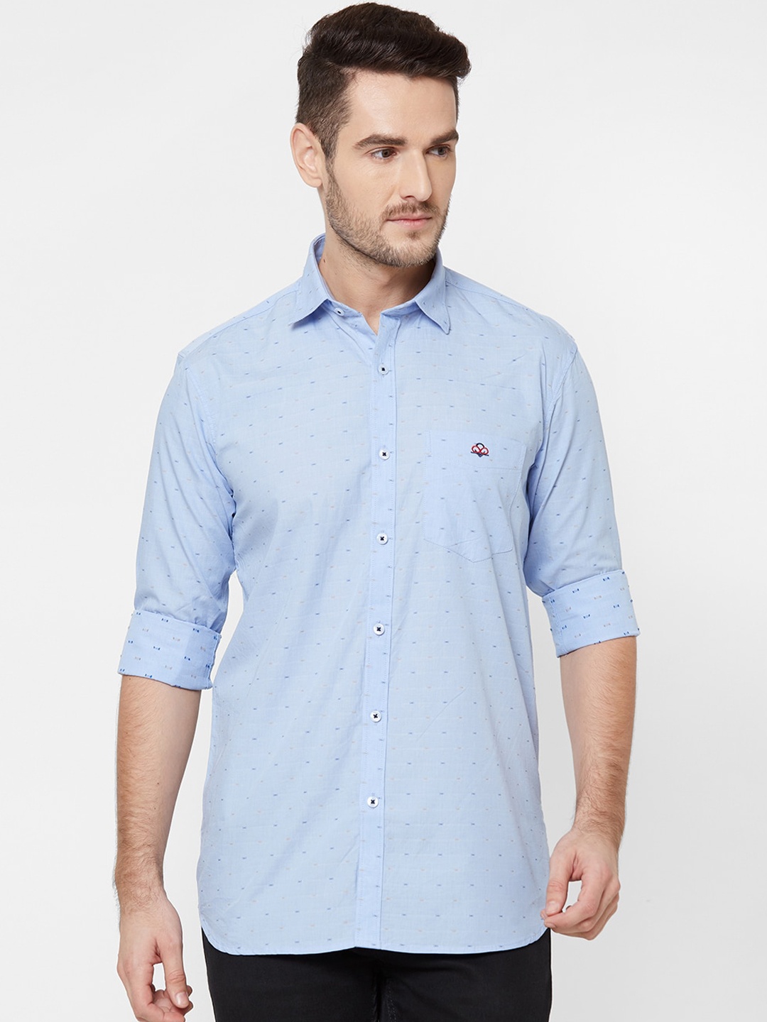 

Donzell Men Blue Jacquard Printed Casual Shirt