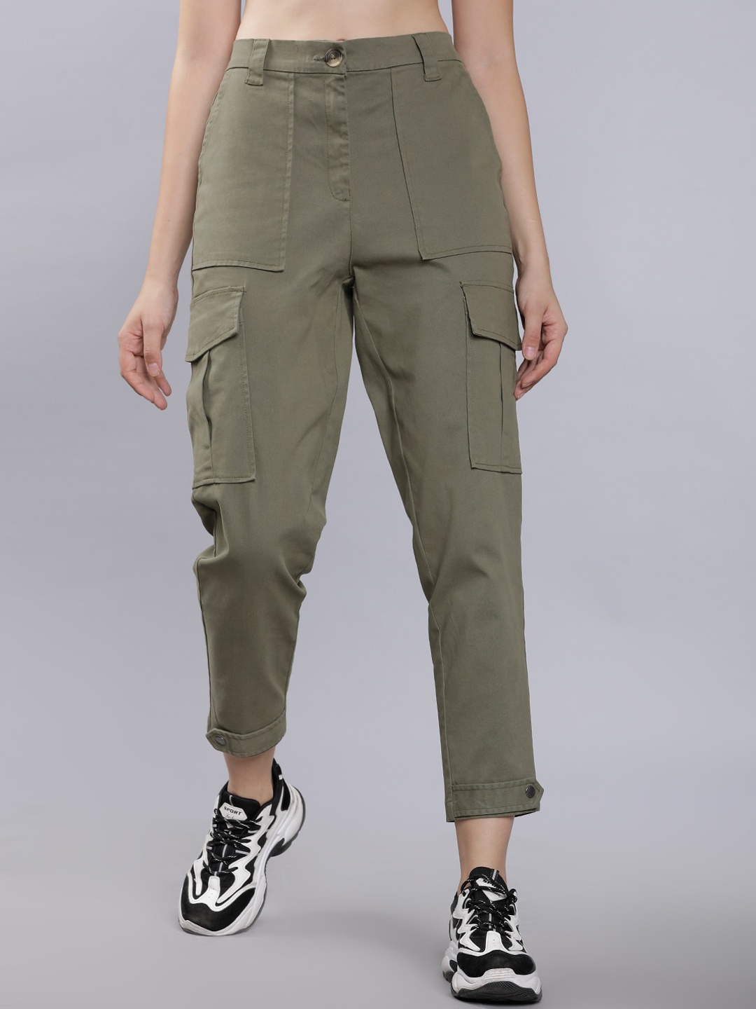 

Tokyo Talkies Women Olive Green Regular Fit Solid Cargos