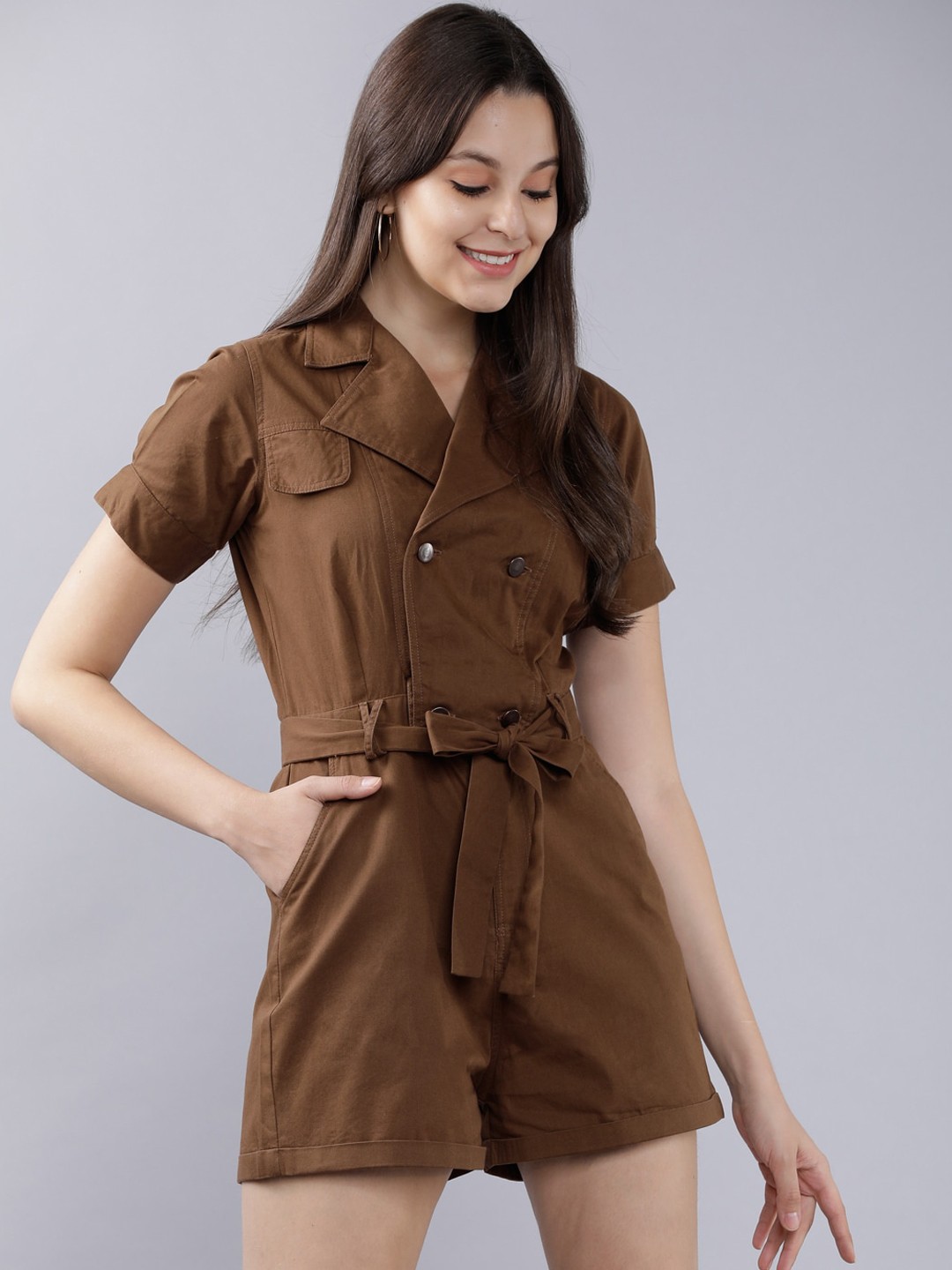 

Tokyo Talkies Women Brown Solid Playsuit
