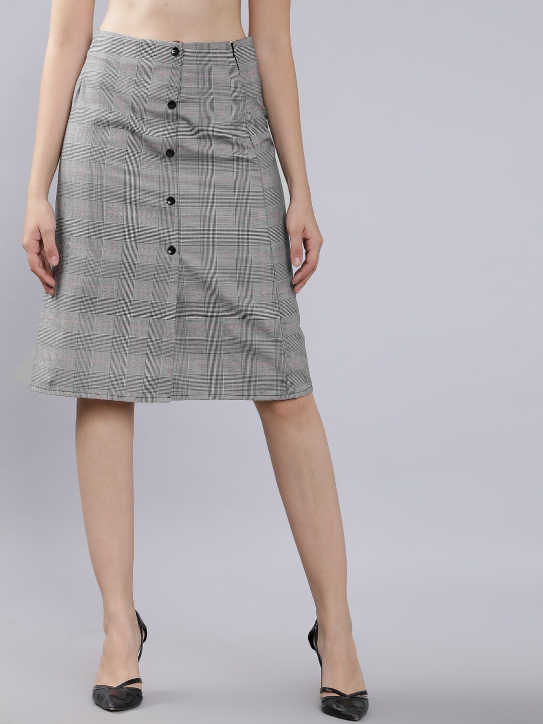 

Tokyo Talkies Women Grey Checked A-Line Skirt