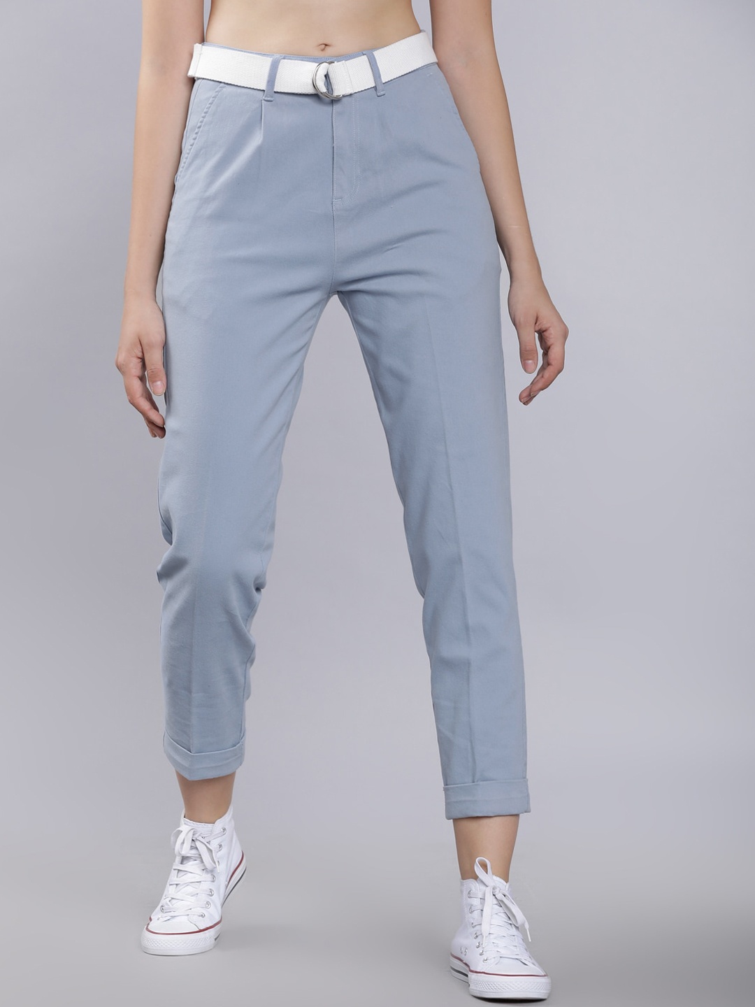 

Basics By Tokyo Talkies Women Blue Regular Fit Solid Regular Trousers
