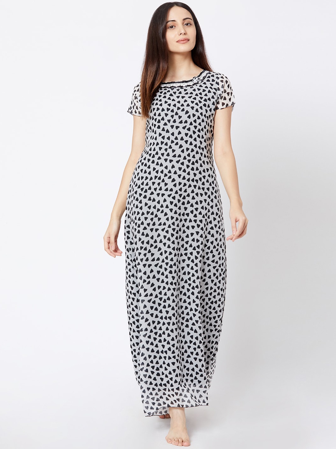 

Sweet Dreams Black & Grey Printed Nightdress