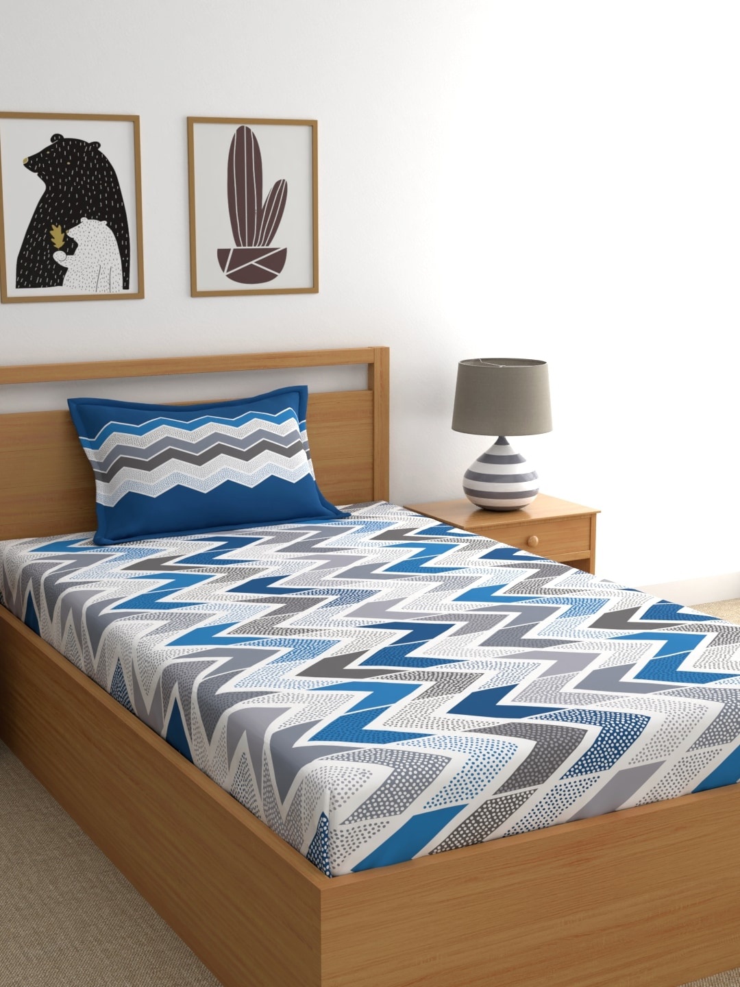 

Dreamscape Blue White Abstract 180 TC Cotton 1 Single Bedsheet with 1 Pillow Cover