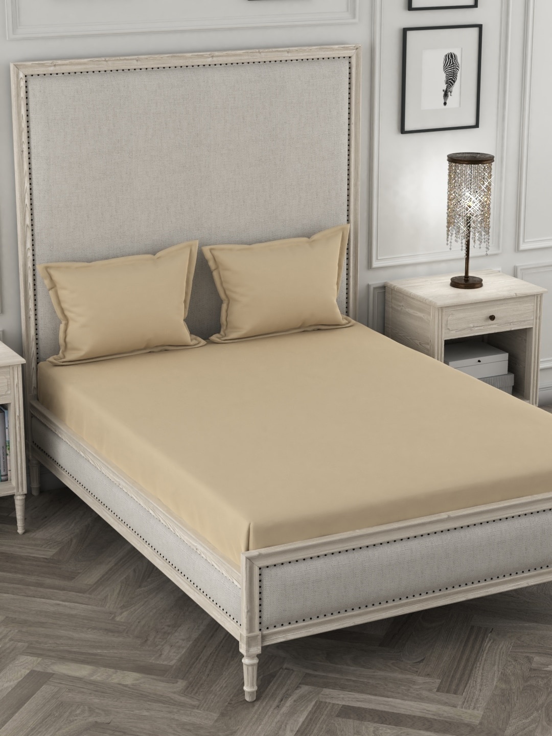 

ROSARA HOME Beige Solid 210 TC Cotton 1 Queen Bedsheet with 2 Pillow Covers
