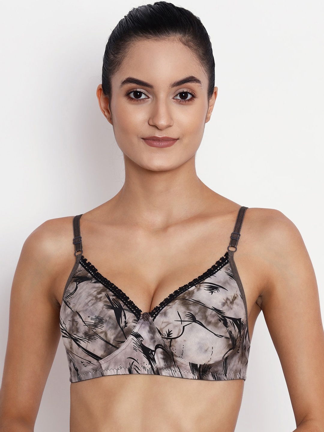 

ABELINO Grey & Black Printed Non-Wired Lightly Padded T-shirt Bra ARCHIESGREY01