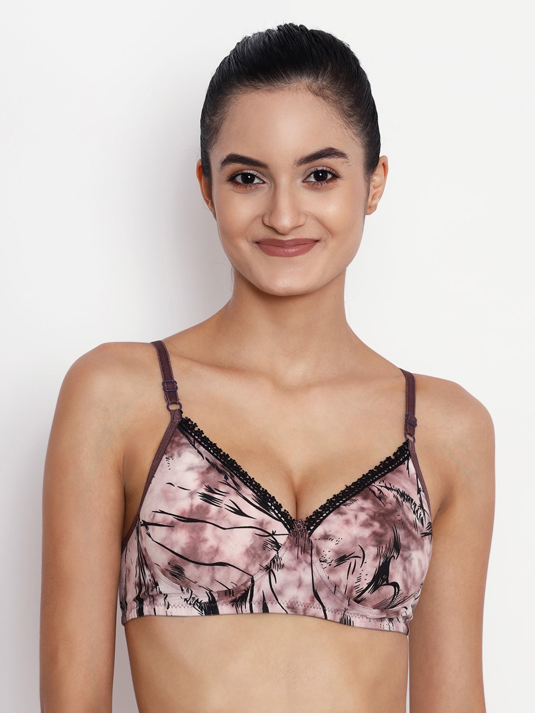 

ABELINO Mauve & Black Printed Non-Wired Lightly Padded T-shirt Bra ARCHIESPINK01