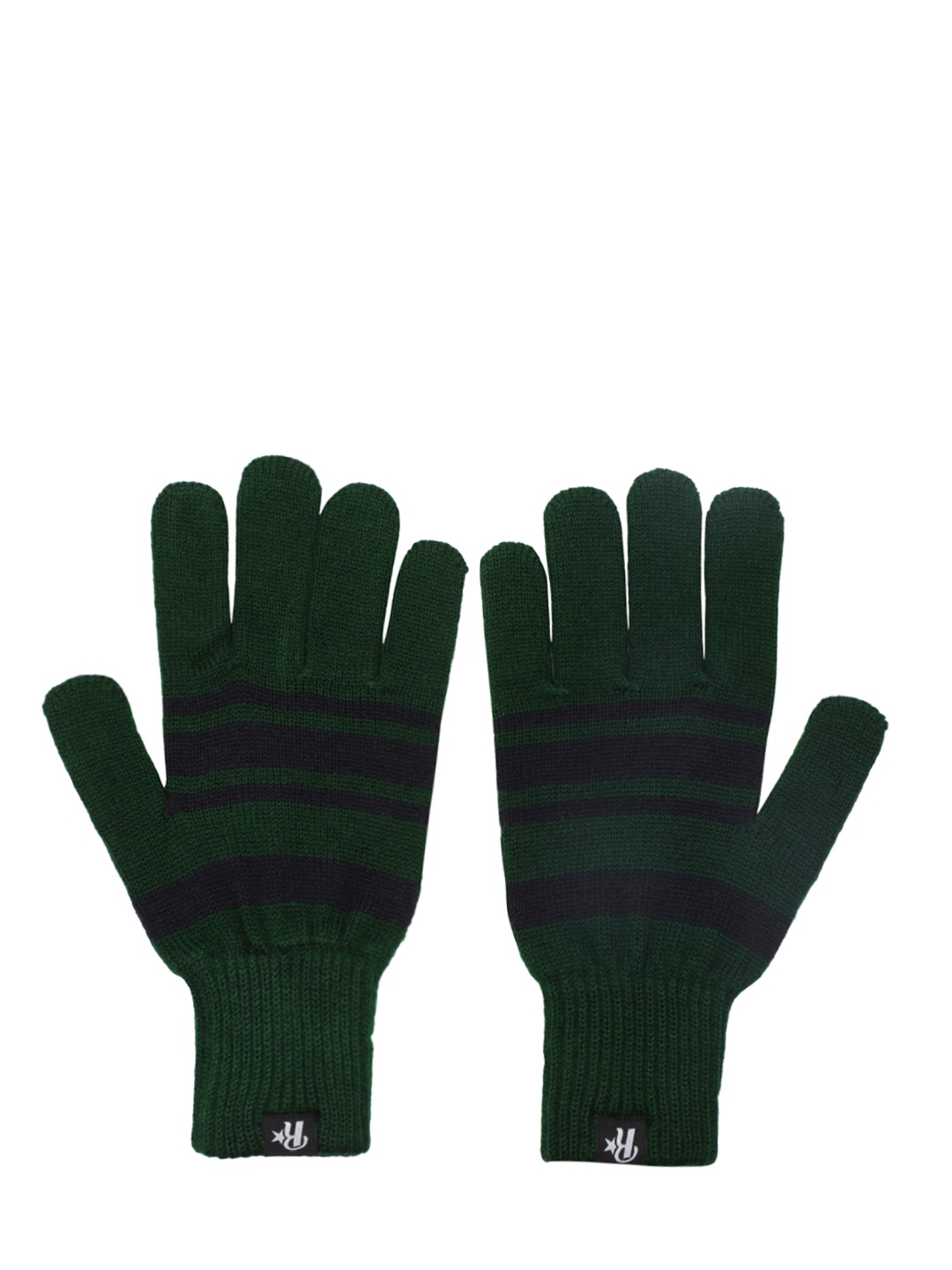 

Roadster Men Green & Navy Blue Striped Acrylic Gloves