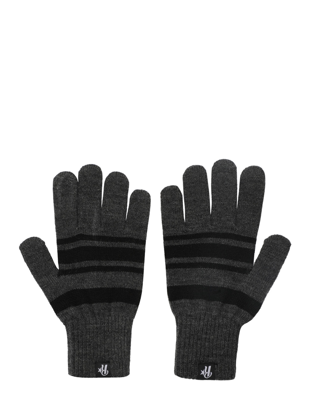 

Roadster Men Grey & Black Striped Acrylic Gloves