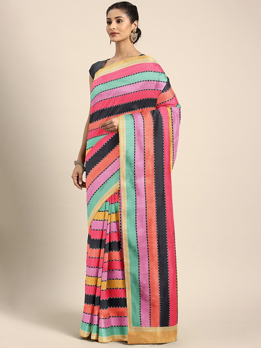 

KALINI Multicoloured Striped Silk Blend Saree, Multi