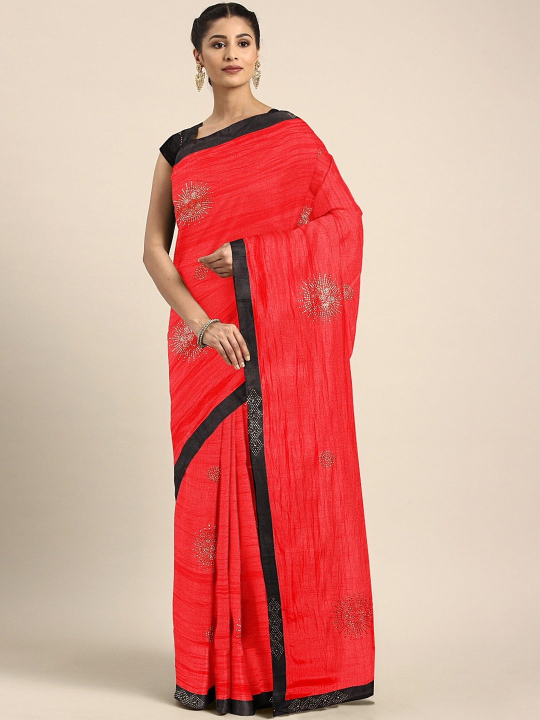 

KALINI Red & Black Art Silk Embellished Celebrity Saree