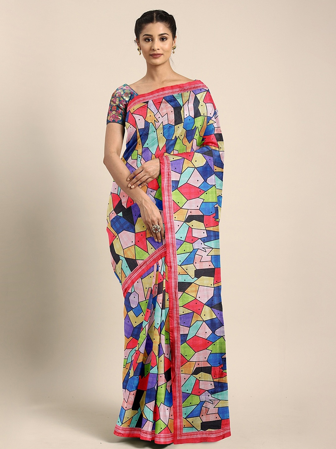 

KALINI Multicoloured Printed Silk Blend Saree, Multi