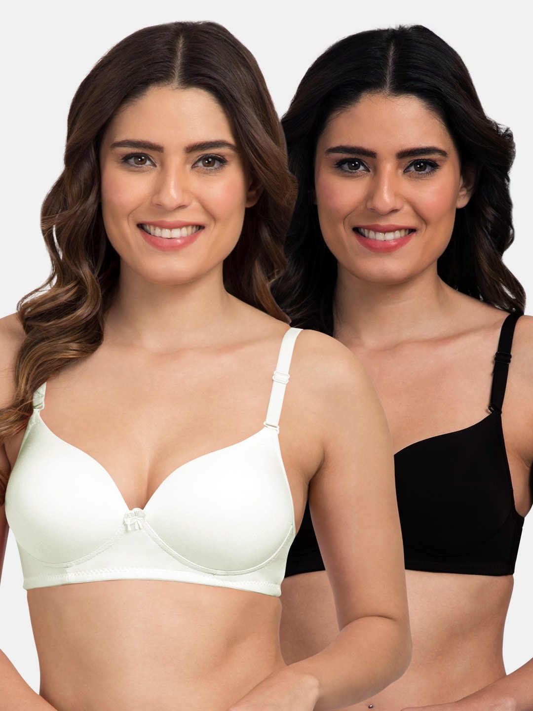 

Tweens Pack of 2 Solid Non-Wired Heavily Padded T-shirt Bras TW-1570-OFFW-2PC-BLK-30B, White