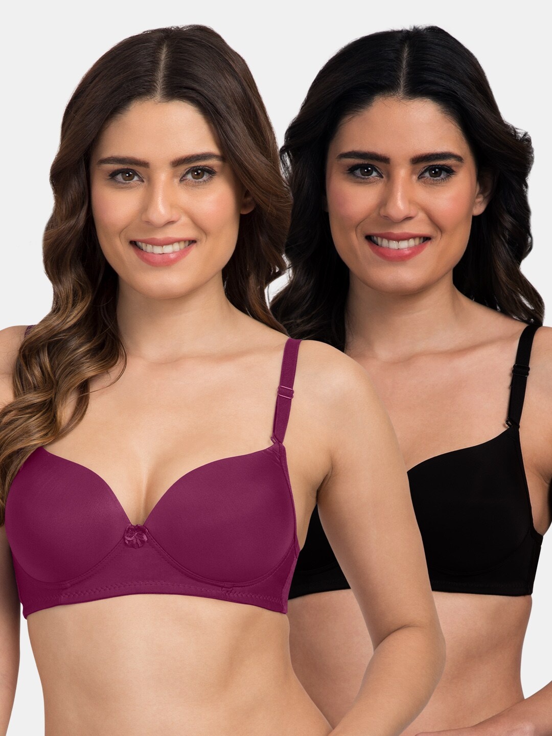 

Tweens Pack of 2 Solid Non-Wired Heavily Padded T-shirt Bras TW-1570-MG-2PC-BLK-30B, Purple