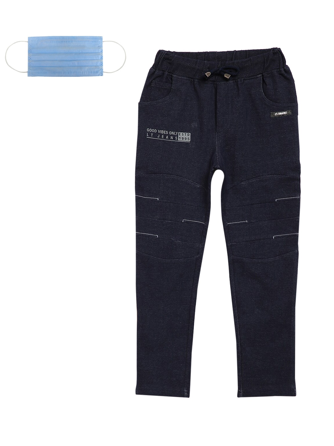 

Lil Tomatoes Boys Navy Blue Solid Straight-Fit Track Pants