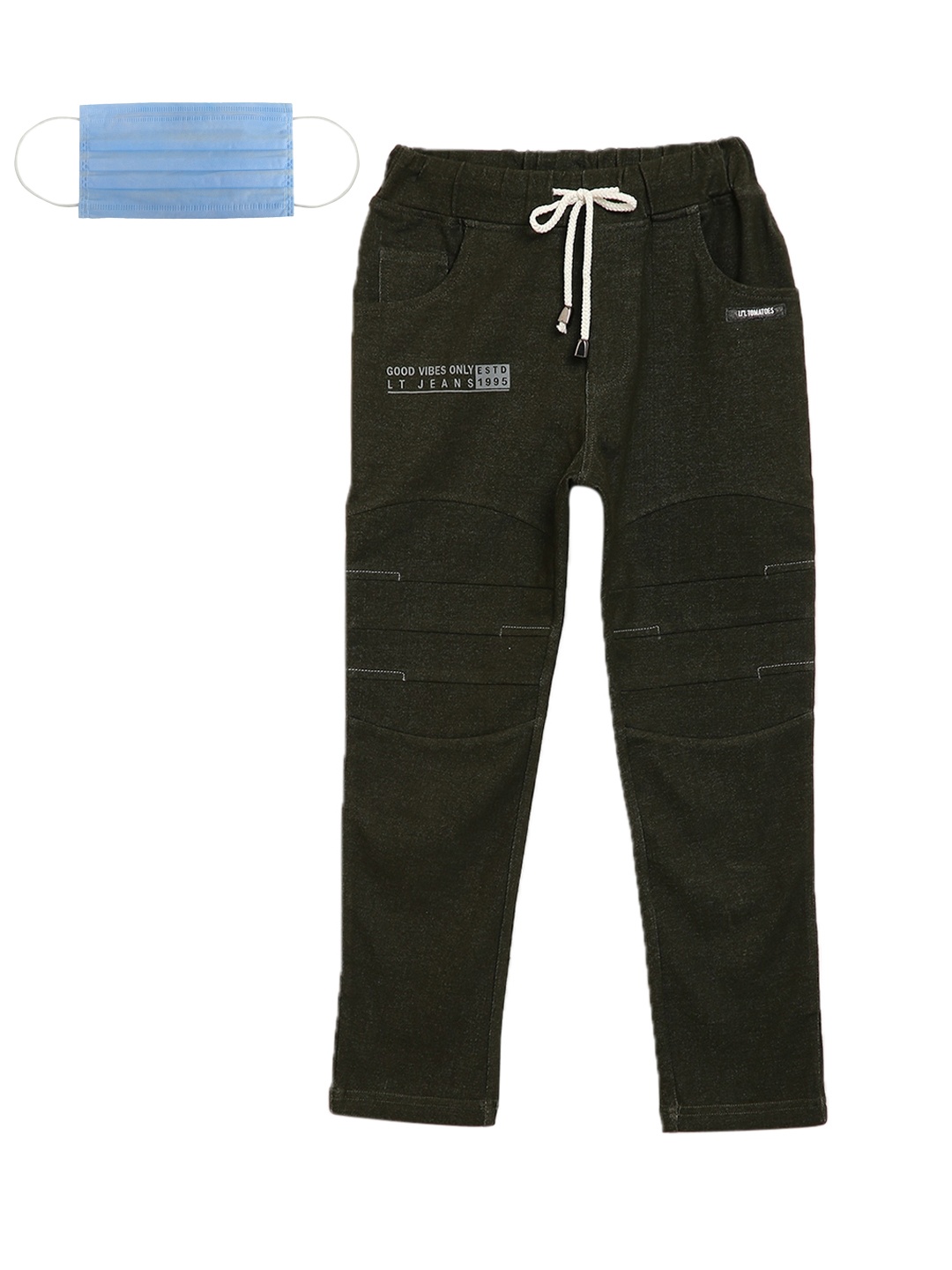 

Lil Tomatoes Boys Olive Green Solid Straight-Fit Track Pants