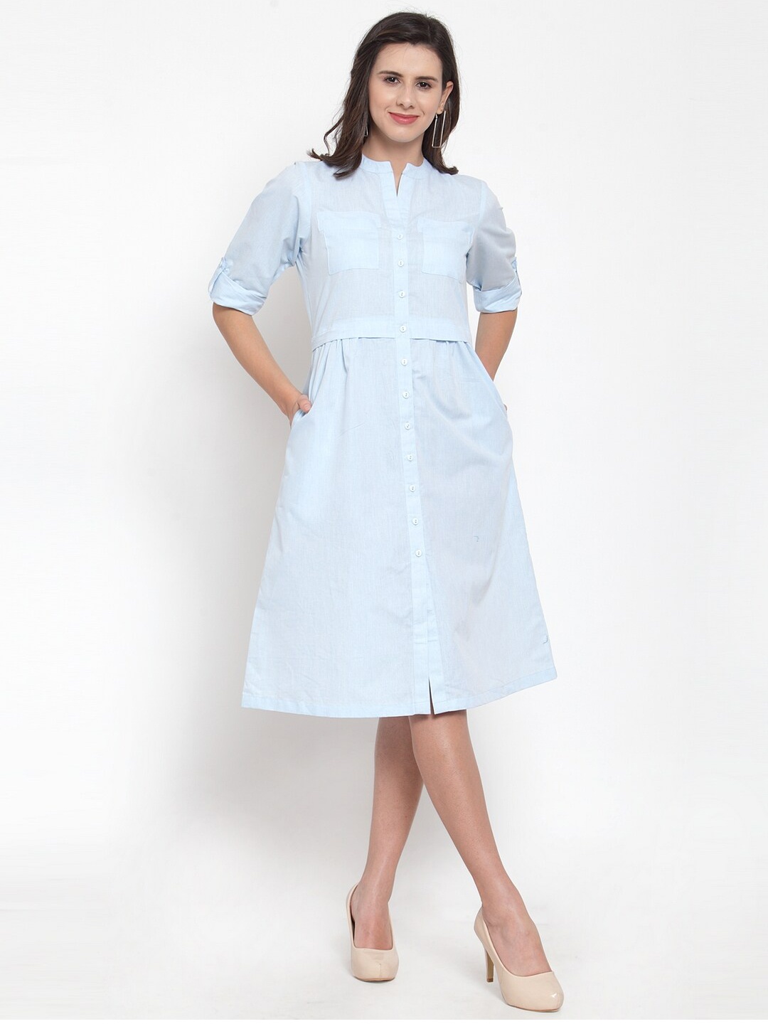 

Ayaany Women Blue Solid A-Line Dress