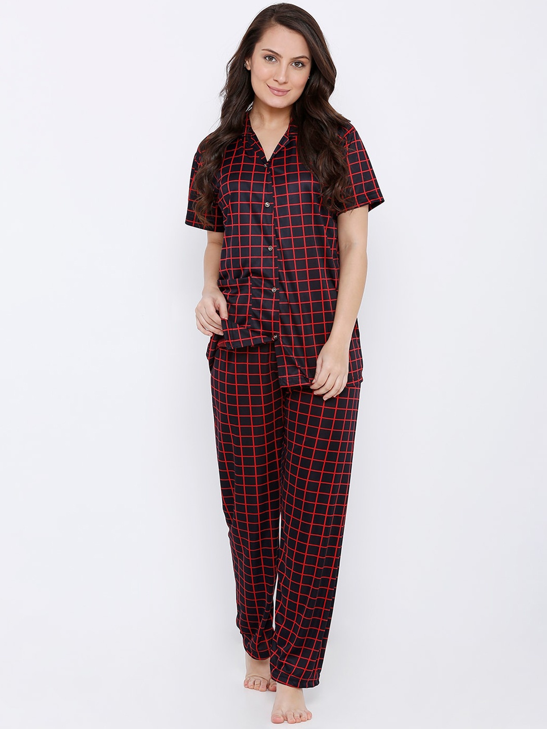 

Pretty Awesome Women Black & Red Checked Night Suit